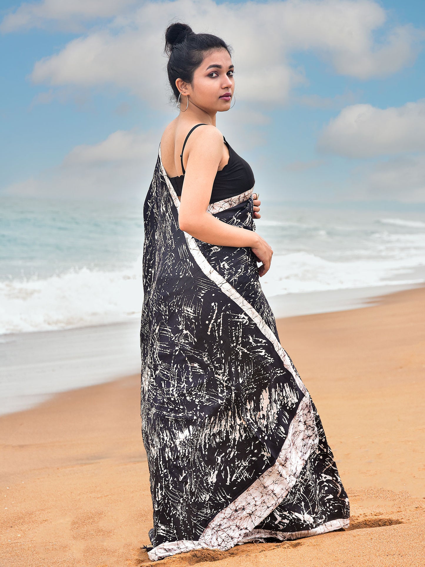Black Batik Mulberry Silk Saree