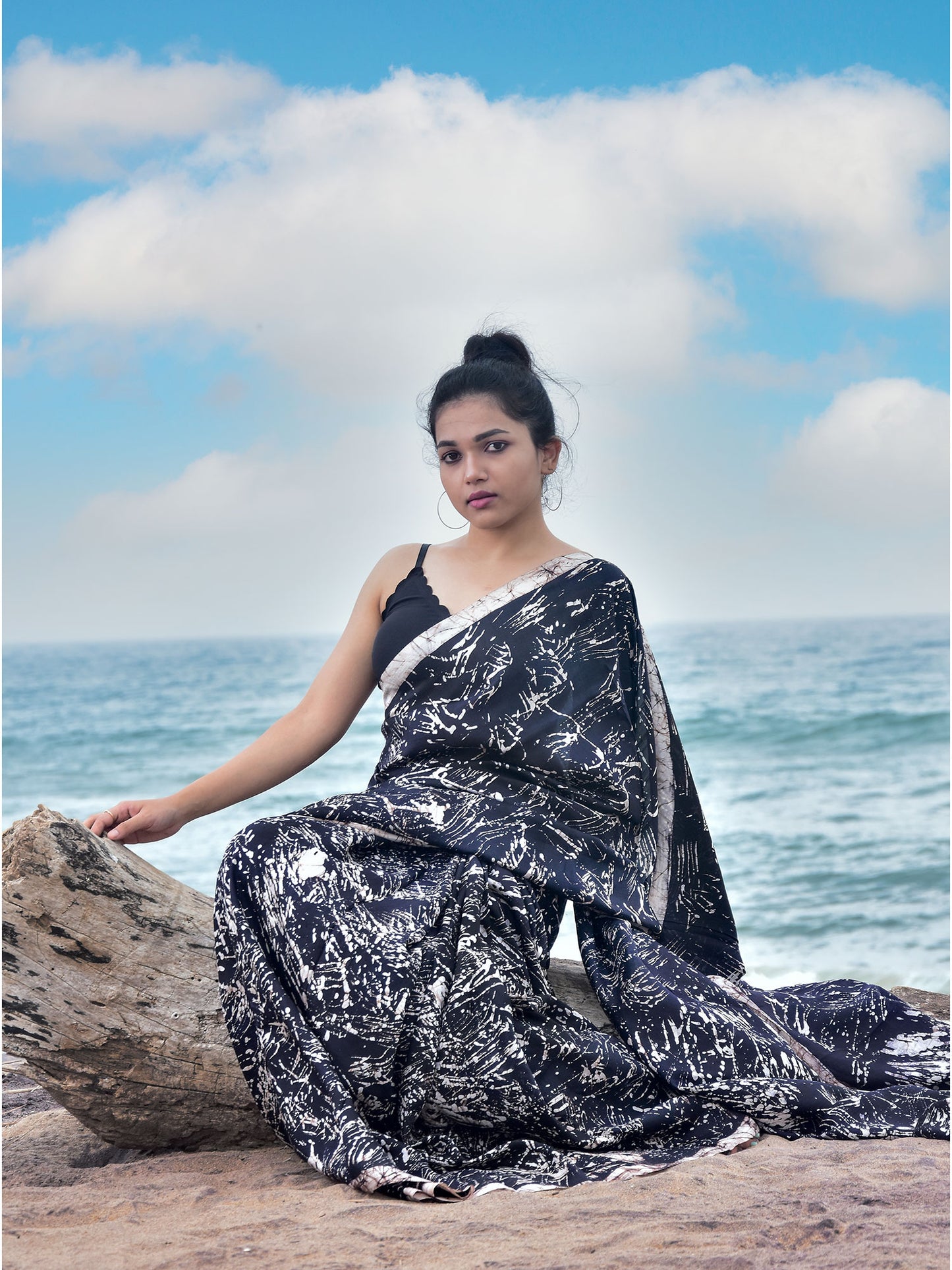 Black Batik Mulberry Silk Saree