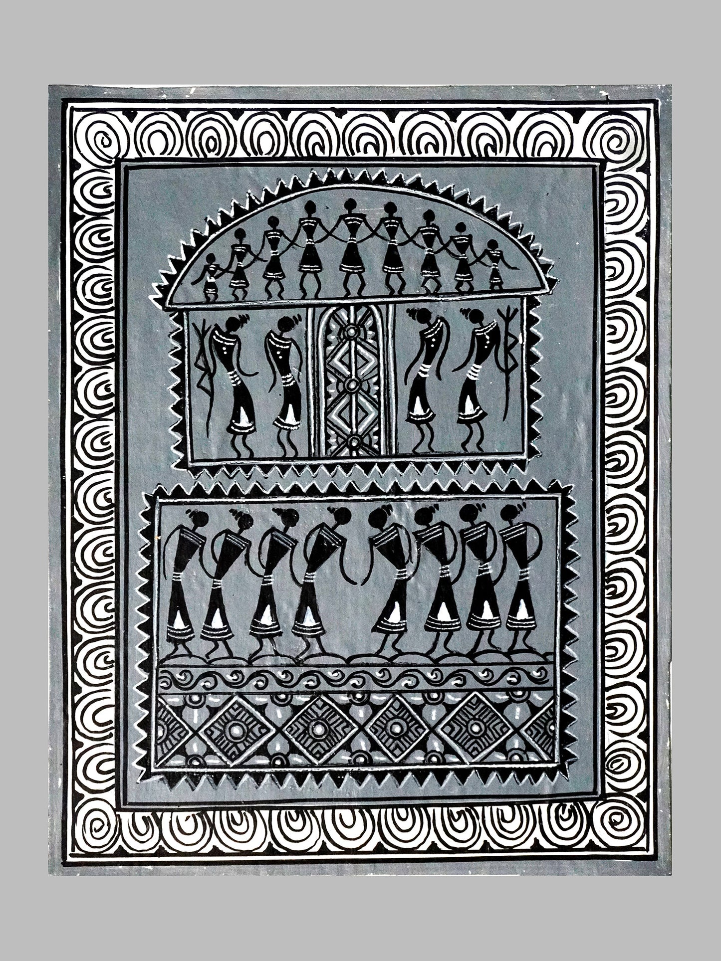 Saura Painting on Handmade Canvas (Village Community Life)