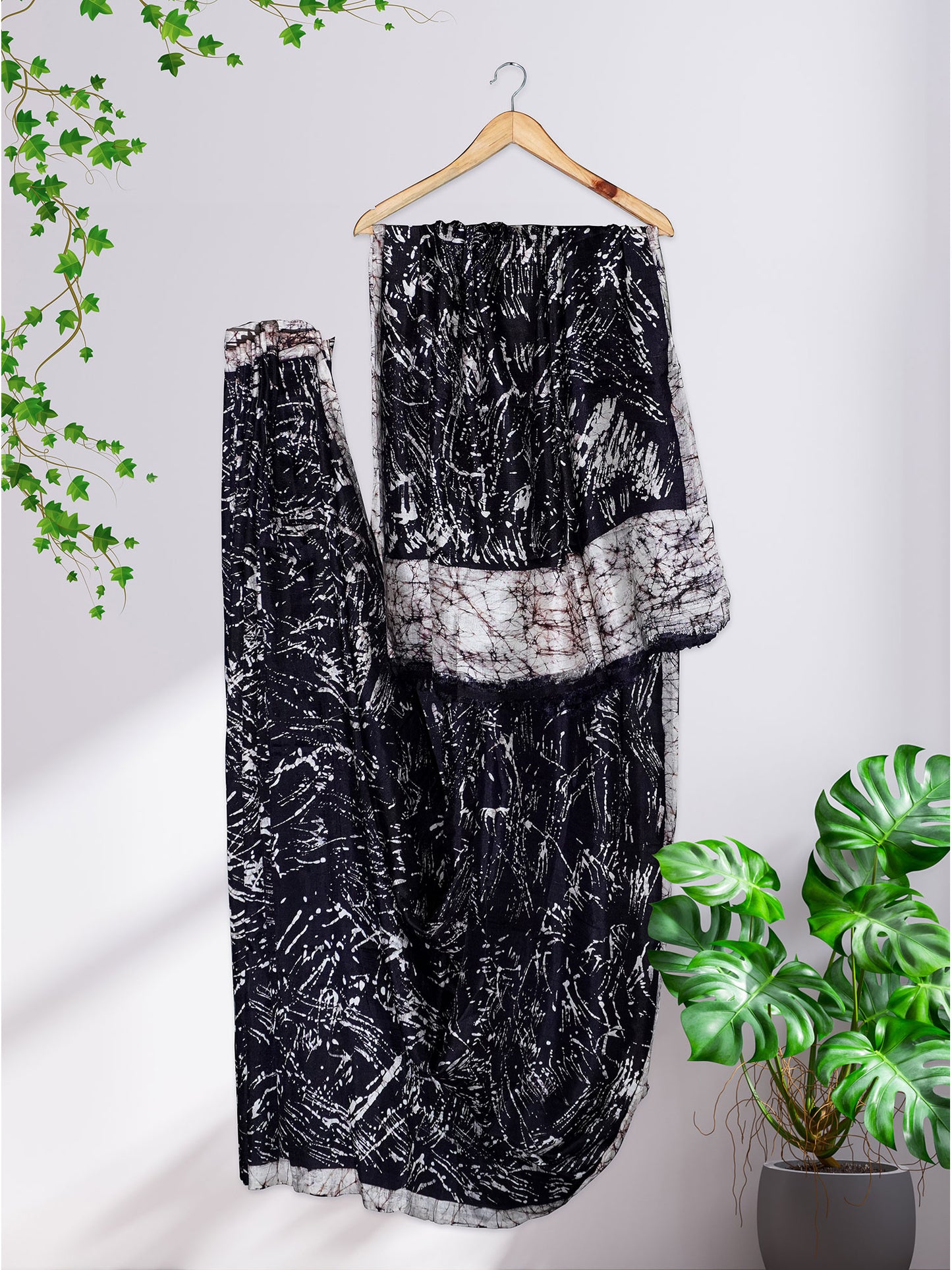 Black Batik Mulberry Silk Saree