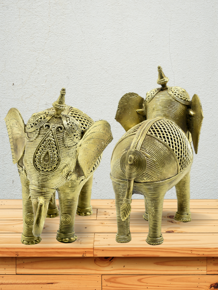 Pair of Handcrafted Dokra Elephants (Large)