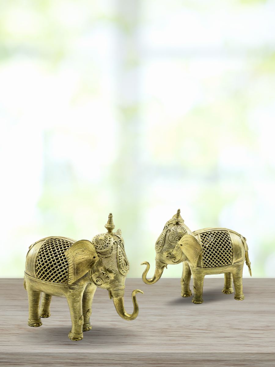 Pair of Handcrafted Dokra Elephants (Large)