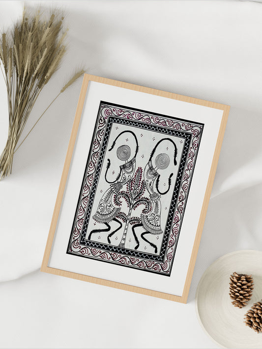 Saura Painting on Handmade Canvas (Dancing Pair)