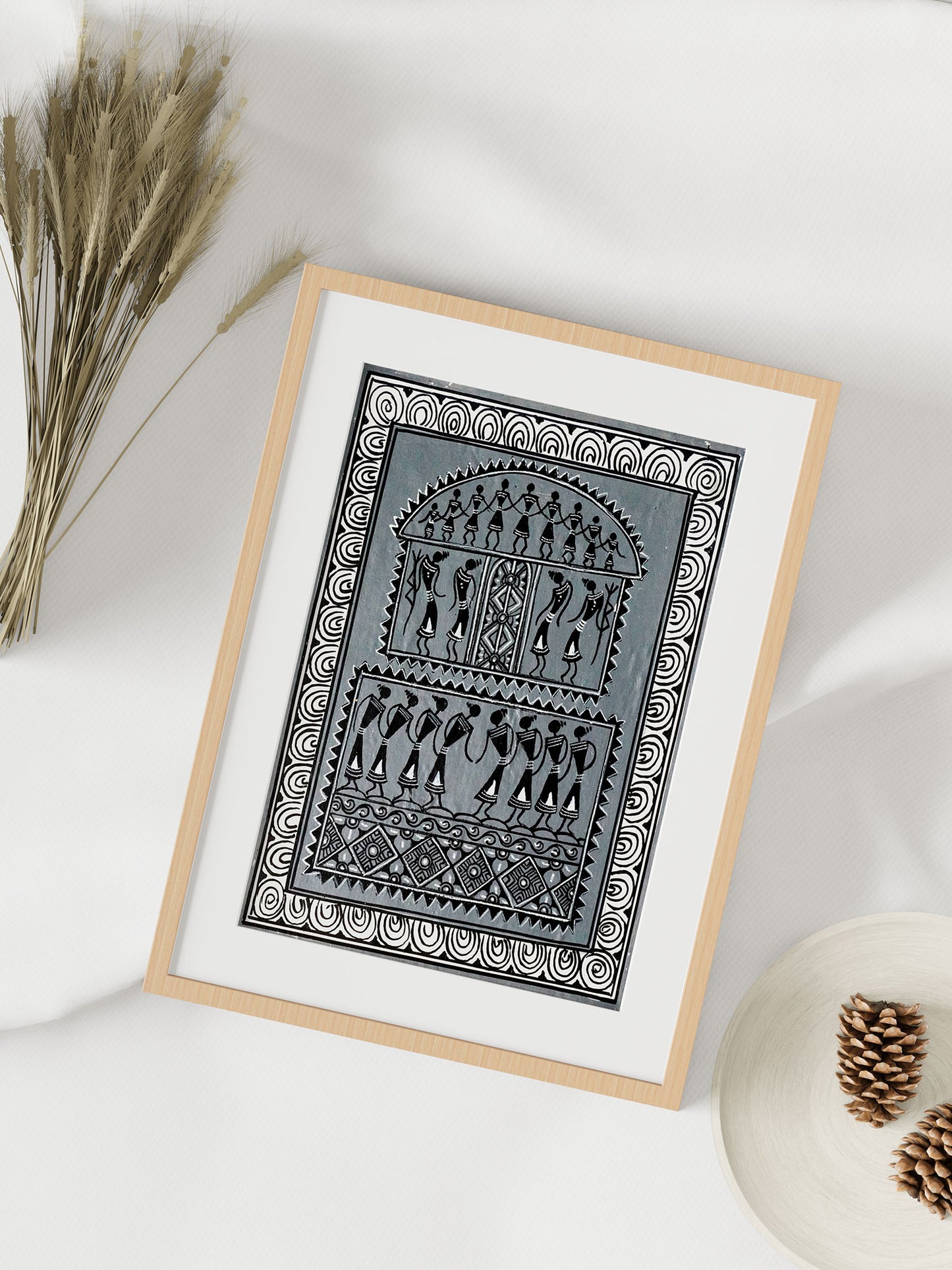 Saura Painting on Handmade Canvas (Village Community Life)