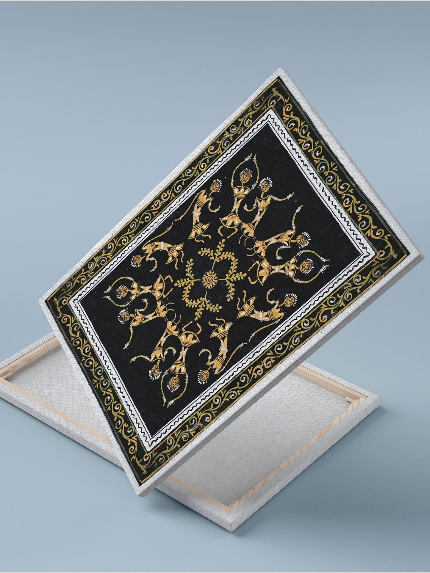 Saura Painting on Handmade Canvas (Tribal Dance)