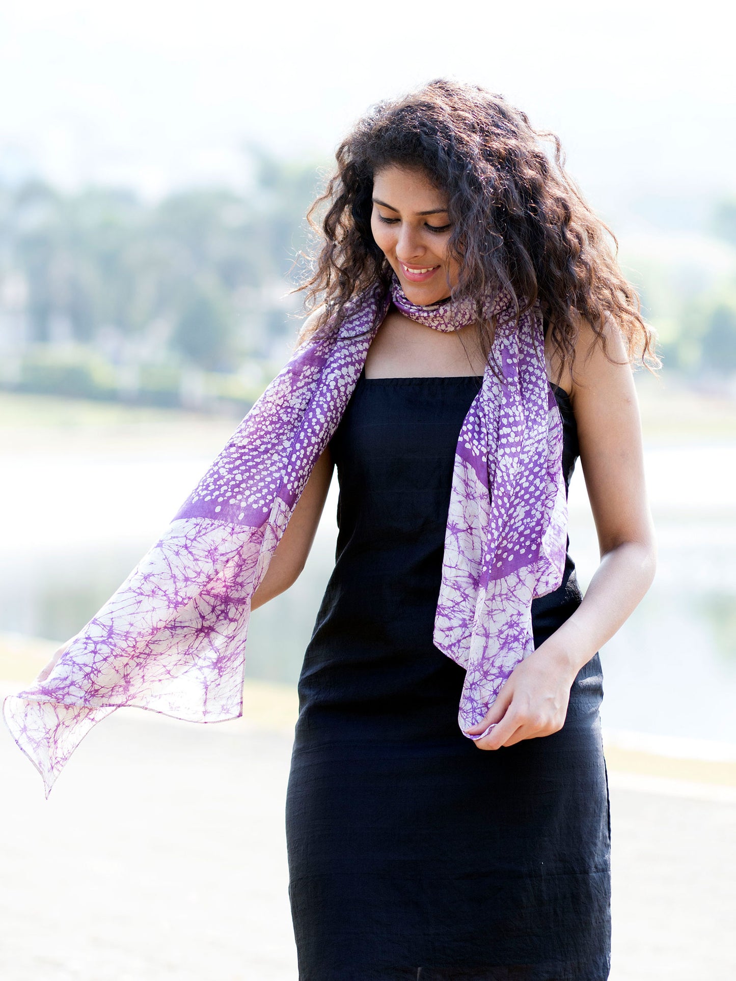 Purple Batik Pure Silk Scarf