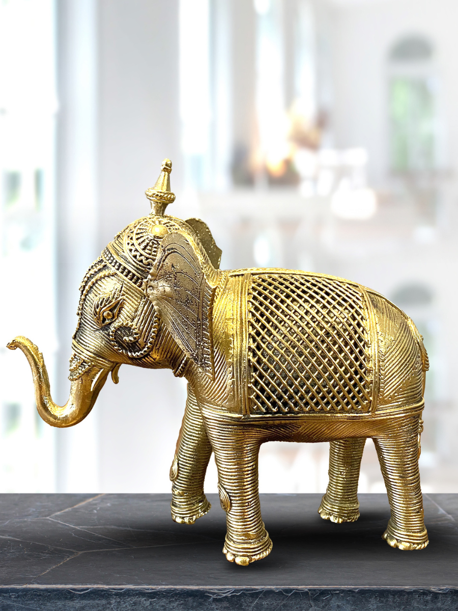 Pair of Handcrafted Dokra Elephants (Large)