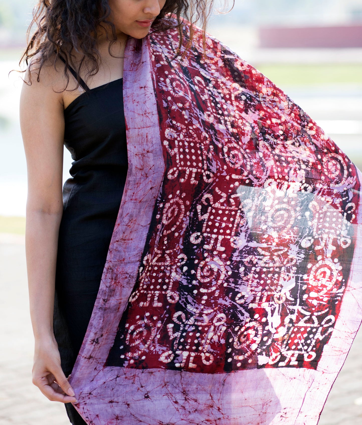 Purple and Red Batik Pure Silk Scarf