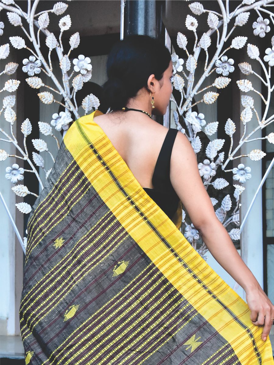 Black Textured Handloom Kotpad Silk Saree