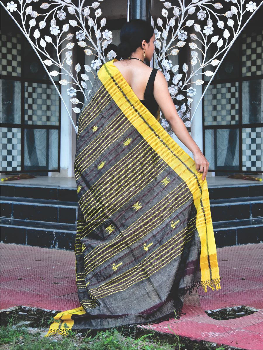 Black Textured Handloom Kotpad Silk Saree
