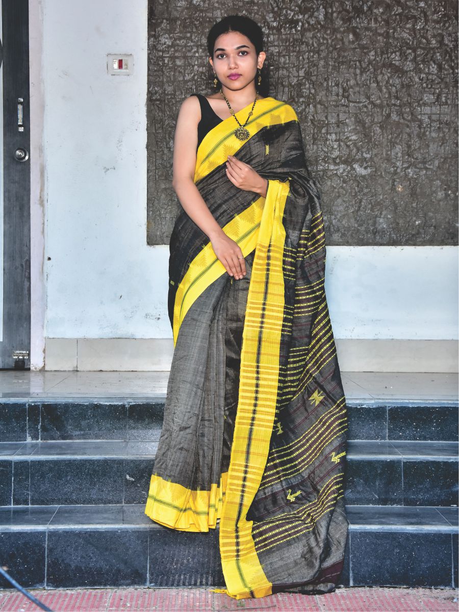 Black Textured Handloom Kotpad Silk Saree